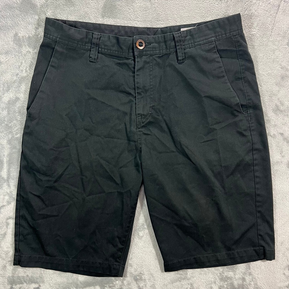 VOLCOM Frickin Modern Stretch Chino Shorts Men 34 Black A09116T3 Solid Skate Zip
